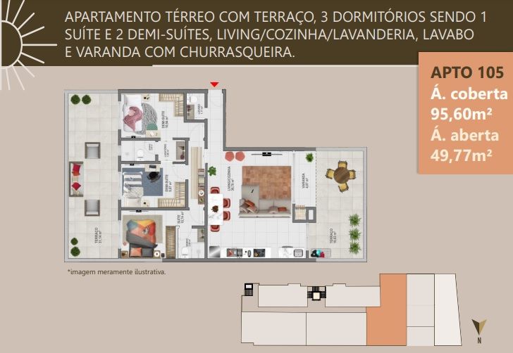Apartamento em Ingleses do Rio Vermelho, Florianópolis/SC de 95m² 3 quartos à venda por R$ 769.145,00
