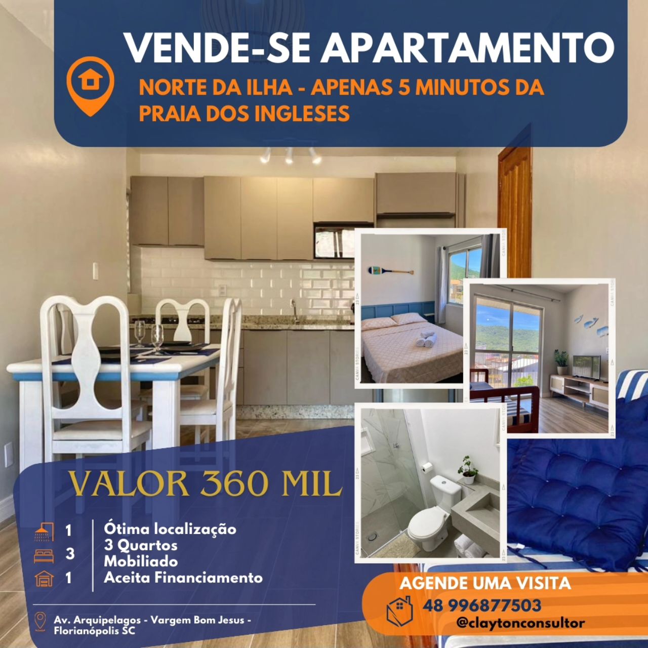 Apartamento em Vargem do Bom Jesus, Florianópolis/SC de 65m² 3 quartos à venda por R$ 359.000,00